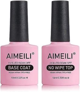 AIMEILI Soak Off UV LED Gel Nail Polish - Base and No Wipe Top Coat Kit Set 10ml