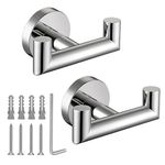 Towel Hooks for Bathrooms,Polished Chrome Towel Hook for Kitchen Bathroom,SUS304 Stainless Steel Coat Hook,Heavy Duty Double Towels Holder Hooks for Hanging Towels,Coats,Clothes,Wall Mount,2 Pack