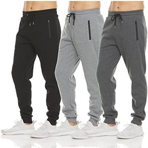 PURE CHAMP Mens 3 Pack Fleece Active Athletic Workout Jogger Sweatpants for Men with Zipper Pocket and Drawstring Size S-3XL, Set 1, X-Large