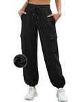 Yuson Girl Womens Joggers Cargo Sweatpants High Waisted Casual Baggy Joggers Pants with Pockets Tracksuit Bottoms Jogging Pants Drawstring Sport Trousers for Ladies Running Fitness Black