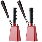 Cow Bells with Wrist Strap - Cowbell with Handle 2pcs, Customizable Cowbells for Sporting Events, for Football Games,Party, Concert, Graduations, Farm Ranch (red)