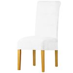 LANSHENG Stretchy Chair Covers for Dining Room Chairs,Stretch Spandex with Elastic Band Chaircover,Velvet Large Dining Chair Slipcovers for Restaurant Hotel Party Banquet (White, 6 Pack(M))