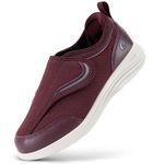 FitVille Women's Extra Wide Fit Diabetic Shoes, Non-Slip Walking Trainers for Women, Adjustable Closure Orthopedic Footwear for Arthritis Edema Swollen Feet, Burgundy red, 6.5 UK Wide