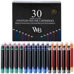 Wordsworth & Black Fountain Pen Ink Refills - Set of 30 Assorted Colors Ink Cartridges - International Standard Size - Length APPR 5.2 cm - Base Diameter APPR 0.6 cm - Disposable and Generic