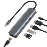 USB C Hub, JESWO USB C Multiport Adapter Hub with RJ45 Ethernet, 4K HDMI, 100W PD, 3 USB 3.0 Port, Type C Dock for Thunderbolt 3 Laptop MacBook Air/Pro, iPad Pro M1/M2, Mac Min