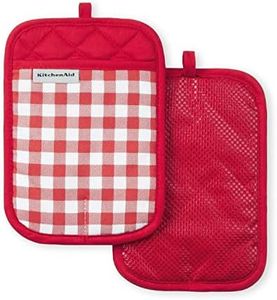 KitchenAid Gingham Pot Holder 2-Pack Set, Passion Red, 7"x10"