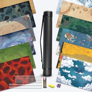 oTTRPGo 6 Pack DND Map 12 Terrain 24x36,1 Inch Grids Dry Erase Battle Mats,Lay Flat Easier Clips,Double-Sided for The Dungeons & Dragons Role Playing Tabletop Game.