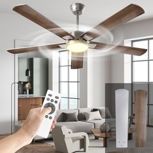 Mefine Ventilateur Plafond avec Lumiere Silencieux, 132 cm Grand Ventilateur de Plafond avec Lumière et Télécommande, LED Ventilateur Plafonnier avec Moteur DC Réversible pour Chambre Salon Terrasse