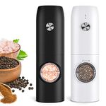 Electric Salt and Pepper Grinder Set (2 Pack), Rechargeable - No Battery Needed - Automatic Salt Pepper Mill Grinder, Adjustable Coarseness, LED Light, One-Hand Operation for Kitchen BBQ