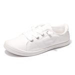 Women's Slip On Canvas Sneaker Low Top Casual Walking Shoes Classic Comfort Flat Fashion Sneakers, White, 10