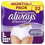 Always Discreet Incontinence Pants Women, Large, UK Size 16-22, White, Absorbency 6, 32 Underwear / Knickers (8 x 4 Packs), Heavy Bladder Leak Protection / Maternity Postpartum, Odour Neutraliser