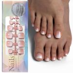 120 Pcs French False Toenails - Gradient Pink Fake Toe Nails - Nude Color Press on Toenails - 12 Size Glossy Stick on Toenails - Full Cover French Tip Toe Nails for Girls Women