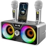 Karaoke Machine,with 2 Wireless Microphones,Microphone and Speaker Set with LED Disco Lights,Supports Bluetooth,TF Card,LINE,USB Flash Drive,Suitable for Family Parties.