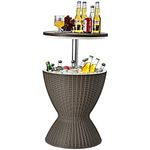 COSTWAY Ice Bucket Table, 30L Multifunctional Ice Beer Drinks Storage Holder with Height Adjustable Tabletop, Outdoor Garden Patio Deck Cool Bar for Camping Picnic Party (Brown)