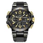 Kara Nicole Mens Diver Sports Wristwatch Digital Analog Quartz LED Waterproof Luxury Watches Duel Time Silicone Strap Black Face and Gold Hands