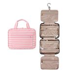 BAGSMART Hang Travel Toiletry Bag Water-Resistant Makeup Cosmetic Bag Travel Organizer Large Wash Bag for Accessories Shampoo Full Sized Container Toiletries Pink