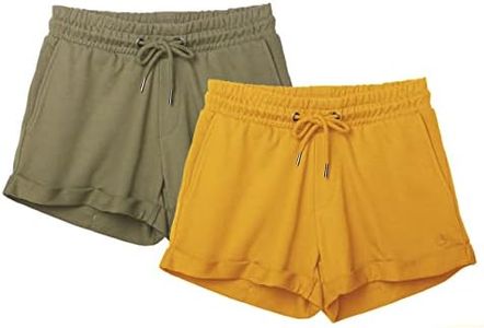 icyzone Workout Lounge Shorts for Women - Athletic Running Jogging Cotton Sweat Shorts (Olive/Mellow Yellow, XL)