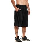 HQUEC Men's 12" Basketball Shorts Long Athletic Workout Gym Mesh Shorts Below Knee Loose-Fit with Pockets Black XL