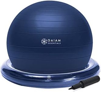 Gaiam Essentials Balance Ball & Base Kit, 65cm Yoga Ball Chair, Exercise Ball with Inflatable Ring Base for Home or Office Desk, Includes Air Pump - Navy