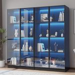 ZORPLIX Glass Display Cabinet with LED Lights Set of 2, Display Case Bookcase with 4-Tier Shelves, Curio Cabinet with 2 Glass Doors, Storage Cabinet for Collectibles, Living Room