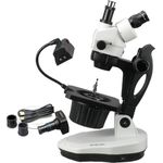 AmScope GM400TZ-M Digital Trinocular Gemology Stereo Zoom Microscope, WH10x Eyepieces, 3.5X-90X Magnification, 0.7X-4.5X Zoom Objective, Halogen and Fluorescent Lighting, Inclined Pillar Stand, 110V-120V, Includes 0.5X and 2.0X Barlow Lenses, 1.3MP Camera with Reduction Lens, and Software