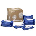 Pura Flushable Moist Toilet Tissue Wipes, 14 x 40 wipes per pack (560 Wipes) 100% Plastic Free, 99% Water Washlets, Certified Fine to Flush Biodegradable, Compostable, Vegan, Gentle, Clean, Wet Wipes