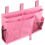 ELEZAY Bedside Organiser Waterproof Oxford Hanging Bedroom Caddy with Hook-and-Loop Fastener Straps for Dorm Bunk Large Capacity Bed Crib Stroller 8 Pocket Storage Bag Pink