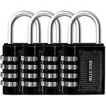 Belle Vous 4 Pack Black 4 Digit Combination Shackle Padlock - 4.8 x 4 x 1.6cm/ 1.88 x 1.57 x 0.62 inches - Heavy Duty Waterproof Indoor/Outdoor Security Lock for Gym & School Locker, Fence & Gates