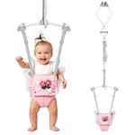 FUNLIO Baby Door Jumper for 6-24 Months (with Door Clamp), Baby Jumper Doorway with Strong Spring & Adjustable Strap, Portable Infant Door Bouncer, Bearing 40 Lbs,Pink Butterfly
