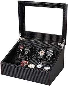 J&T Technology 4 Automatic Watch Winder with 6 Storage Case for Man/Woman's Watches,Japanese Mabuchi Quiet Motor- AC Adapter Included(Carbon Fiber Leather)