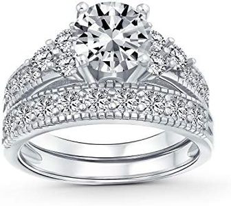Brilliant Solitaire Cubic Zirconia .925 Sterling Silver AAA CZ Anniversary Wedding Engagement Ring Pave Band Set