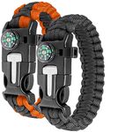 Ember Rock Paracord Survival Bracelet - 2 Pack Survival Kit Firestarter Bracelets - Includes Compass, Firesteel, Whistle and Parachute Cord (Orange & Black)