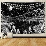 Simpkeely Black and White Tapestry Starry Night Tapestry Mountain Tapestry Moon Stars Tapestry for Bedroom Living Room - 130cm x 150cm