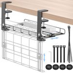 KDD Under Desk Cable Management Tray, Adjustable Widths Desk Cable Organizers Holder with Clamp Mount, No Drill Desk Wire Management Rack with 3 Hole Cable Clips and Cable Ties for Office & Home