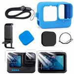 Silicone Case for GoPro Hero 12 11 10 9 Black Tempered Glass Screen Protector Protective Film Lens Cap Cover for Go Pro 12 case (Blue)