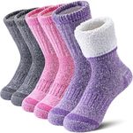 LINEMIN Kids Merino Wool Hiking Socks Boys Girls Winter Warm Thick Thermal Boot Thick Cushion Snowboarding Socks 3 Pairs, Purple/Pink/Gray, 8-12 Years