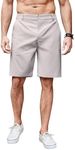 COOFANDY Men's Casual Shorts Linen Flat Front Shorts Elastic Waist Summer Beach Shorts Light Grey