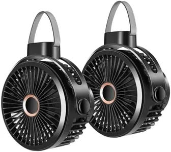 Odoland 2 Pack 10000mAh Camping Fan, Portable Rechargeable Battery Operated Tent Fan with Hanging Hook, 4 Speeds Quiet Strong Airflow, Personal Desk Fan Small Fan for Outdoor Picnic Travel Hiking