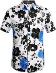 SSLR Men's Button Down Short Sleeve Hawaiian Style Tropical Shirt (Medium White Blue)