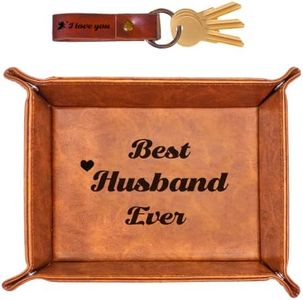 Husband Gifts from Wife,Husband Christmas Gifts,Best Husband Ever,Stocking Stuffers for Husband 2023,Unique Birthday Gifts for Husband Who Has Everything, Men PU Leather Valet Tray and Keychain