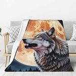 ZhongGuo Wolf Howling at The Moon Printed Plush Blanket - Super Soft Flannel Throw Blanket for Couch,Bed,Sofa - Lightweight & Warm,All Seasons 80x60 in