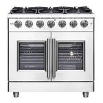 Forno Massimo 36″ French Door Gas Range with 6 Sealed Burners 83,000BTU, Wok Support & Griddle, 5.36 cu.ft. Oven - Modern Design Fuel Range with Blue Enamel Interior and Zinc Coated Metal Knobs