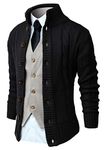 NITAGUT Mens Long Sleeve Stand Collar Cardigan Sweaters Button Down Cable Knitted Sweater,Black,Medium