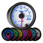 GlowShift White 7 Color 2400 F Pyrometer Exhaust Gas Temperature EGT Gauge Kit - includes Type K Probe - White Dial - Clear Lens - for Car & Truck - 2-1/16" 52mm