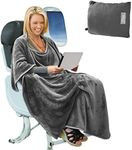 Tirrinia Travel Blanket Airplane Office Poncho 4 in 1 Premium Cozy Fleece Portable Poncho Blankets with Built-in Bag, Pocket