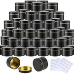 SEUNMUK 48 Pack 4oz Candle Containers, Candle Jars for Candle Making, Empty Metal Storage Tins with 3 PCS Sticky Labels, for Wax Storage, DIY, Arts, Crafts, Gifts, Black(Gold Rim)