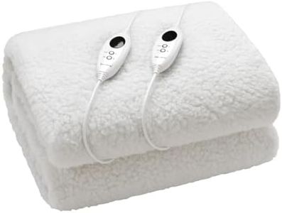 Dreamaker White Premium Polyester Sherpa Fleece 350GSM Heated Electric Under Blanket Fully Fitted Adjustable 9 Heat Settings with LED Detachable Controller (Queen 203x152cm)