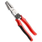 YIYITOOLS Lineman's Pliers, Combination Pliers with Wire Stripper/Crimper/Cutter Function, Heavy Duty Side Cutting High-Leverage Plier, 8-1/2 inch (HX-1-002), Red