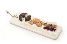 Artesà Rectangular Marble Cheese Board / Serving Platter with Decorative 'CHEESE & PICKLES' Lettering, 40 x 15 cm (15.5" x 6") - White