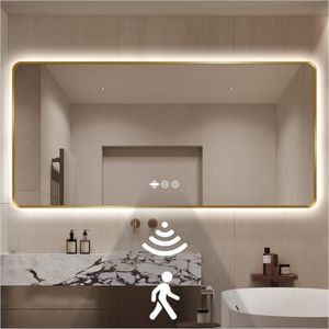 nolsia Gold LED Bathroom Mirror, 36"x72" Smart Mirror with Infrared Motion Sensor Lights, Anti Fog, Stepless Dimmable & Color Temperature Adjustment, Wall Mounted Vanity Mirror Backlit, CRI≥93